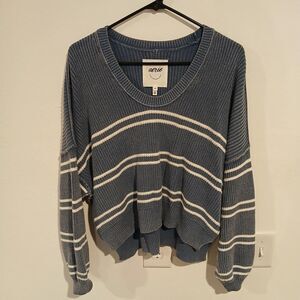 Aerie Women's Blue and White Striped Sweater Size Small